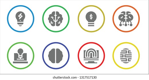 brainstorm icon set. 8 filled brainstorm icons.  Simple modern icons about  - Creativity, Brain, Lightbulb
