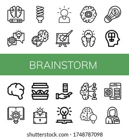 brainstorm icon set. Collection of Brain, Lightbulb, Brainstorming, Creative, Knowledge, Artificial light, Brainstorm, Entrepreneur icons