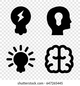 Brainstorm icons set. set of 4 brainstorm filled icons such as brain, bulb