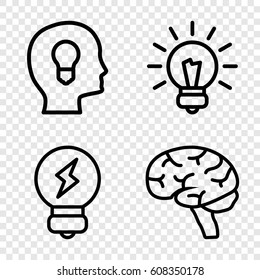 Brainstorm icons set. set of 4 brainstorm outline icons such as brain, bulb