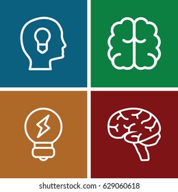 Brainstorm icons set. set of 4 brainstorm outline icons such as brain, bulb