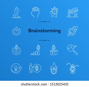 Brainstorm icons. Set of line icons. Teamwork, new project, mutual goals. Business concept. Vector illustration can be used for topics like communication, business, partnership