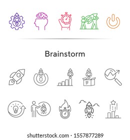Brainstorm icons. Set of line icons. Teamwork, new project, mutual goals. Business concept. Vector illustration can be used for topics like communication, business, partnership