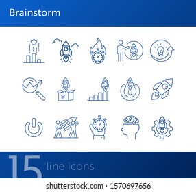 Brainstorm icons. Set of line icons. Teamwork, new project, mutual goals. Business concept. Vector illustration can be used for topics like communication, business, partnership