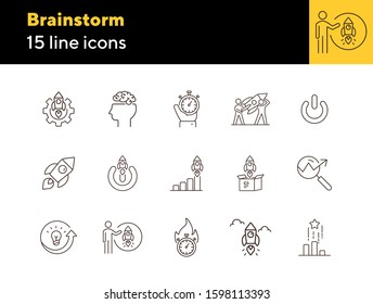 Brainstorm icons. Set of line icons. Teamwork, new project, mutual goals. Business concept. Vector illustration can be used for topics like communication, business, partnership