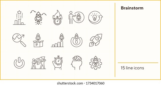 Brainstorm icons. Set of line icons. Teamwork, new project, mutual goals. Business concept. Vector illustration can be used for topics like communication, business, partnership