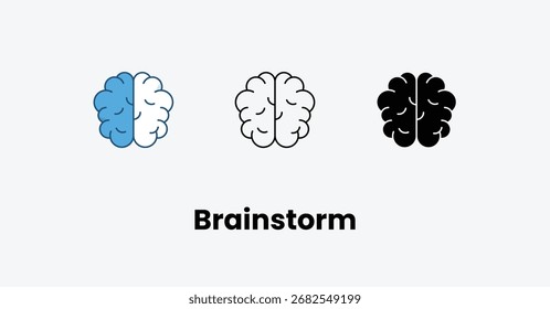 Iconos de lluvia de ideas línea delgada, glifo negro, línea de color icono de Vector Ilustración de stock