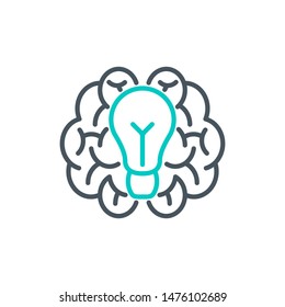 brainstorm idea outline flat icon. Single high quality outline logo symbol for web design or mobile app. Thin line brain think logo. Black and blue idea icon pictogram isolated on white background