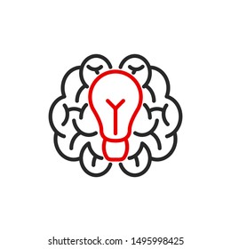 brainstorm idea outline flat icon. Single high quality outline logo symbol for web design or mobile app. Thin line brain think logo. Black and red idea icon pictogram isolated on white background