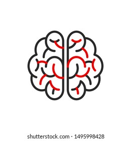 brainstorm idea outline flat icon. Single high quality outline logo symbol for web design or mobile app. Thin line brain think logo. Black and red idea icon pictogram isolated on white background