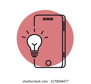  Brainstorm idea for planning strategy. phone and light bulb icon. Vector graphic.