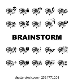 ideias de brainstorm ícones de criatividade definir vetor. pensamento de inovação, planejamento de estratégia, visão insight, soluções de inspiração ideias de brainstorm pictograma de glifo de criatividade Ilustrações