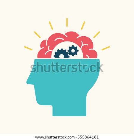 Brainstorm illustration. Thinking process and brain activity concept. Flat design.