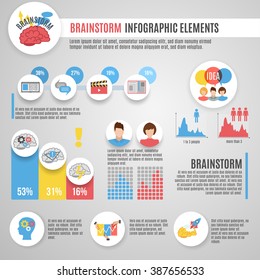 Brainstorm infographics set with innovative thinking strategy symbols and charts vector illustration