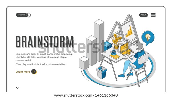 Brainstorm Isometric Landing Page Man Sitting Stock Vector