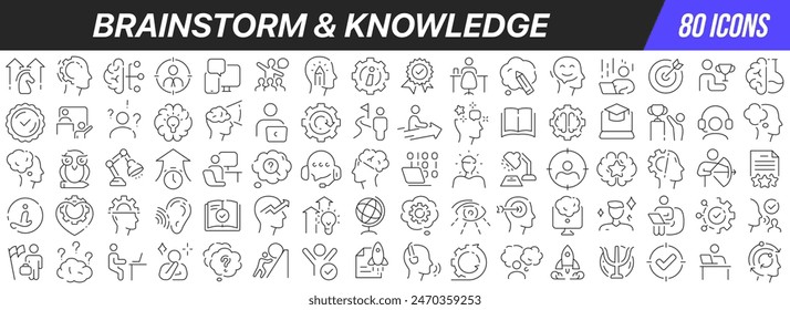 Brainstorm and knowledge line icons collection. Big UI icon set in a flat design. Thin outline icons pack. Vector illustration EPS10