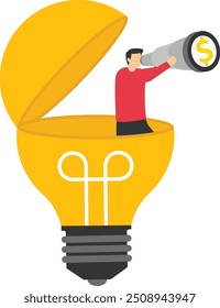 Tormenta de ideas para buscar ganancias de negocios, Ilustración vectorial en estilo plano

