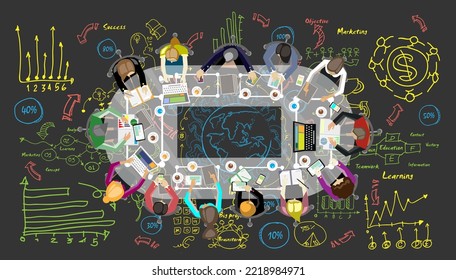 brainstorm meeting plan.painting figure skating plan work business.modern Idea and Concept Vector illustration Business  with icon,arrow,world,
