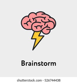 Brainstorm Minimalistic Color Flat Line Stroke Icon Pictogram Illustration