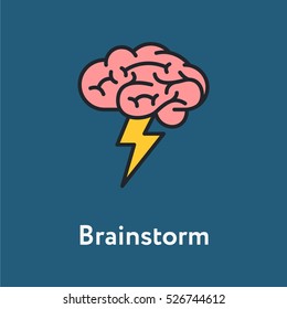 Brainstorm Minimalistic Color Flat Line Stroke Icon Pictogram Illustration