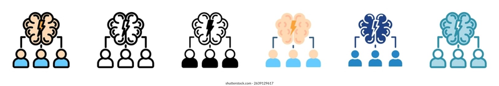 Brainstorm multi style, mini illustration icon set. outline, flat, glyph, line color. vector for UI, UX, app, web, digital or print, related to education, business, research and development.