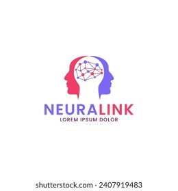 Brainstorm Neuron Intelligence Logo Template Vector Icon Illustration, Silhouette of Two People’s Faces Overlapping With a Symbol of Intelligence.