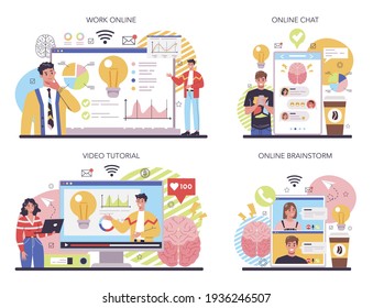 Brainstorm online service or platform set. New idea generation