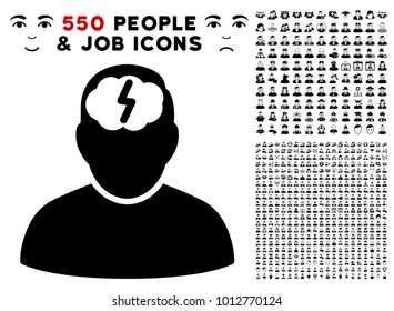 Brainstorm pictograph with 550 bonus pitiful and glad user symbols. Vector illustration style is flat black iconic symbols.