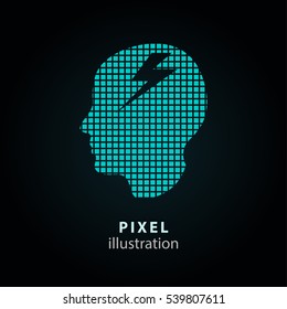 Brainstorm - pixel icon. Vector Illustration. Design logo element. Isolated on black background. It is easy to change to any color.