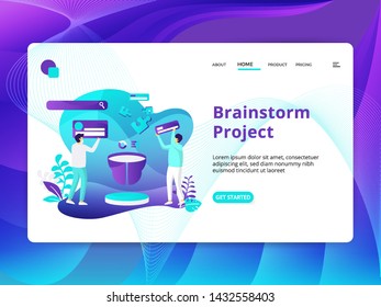 Brainstorm Project Illustration, the concept of Team work, can be used for landing pages, web, ui, banners, templates, backgrounds, posters - Vector