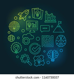 Brainstorm round creative thin line illustration. Vector Brainstorming concept linear symbol on dark background