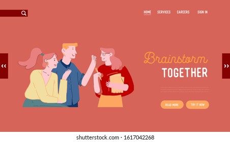 Brainstorm and Searching Solution Website Landing Page. Office Employees Working Process. Businesspeople Team Developing Project. Teamworking Group Web Page Banner. Cartoon Flat Vector Illustration