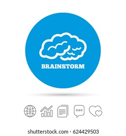 Brainstorm sign icon. Human think intelligent smart mind. Copy files, chat speech bubble and chart web icons. Vector