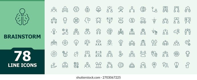 Conjunto de iconos de línea simple de lluvia de ideas. Colección de iconos minimalistas. Contiene símbolos de contorno como mental, aire, cabeza, inteligencia, cerebro. Arte e ilustración. Conjunto de iconos de psicología.