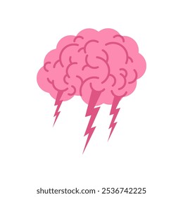 Símbolo de lluvia de ideas. Icono de cerebro y relámpago.