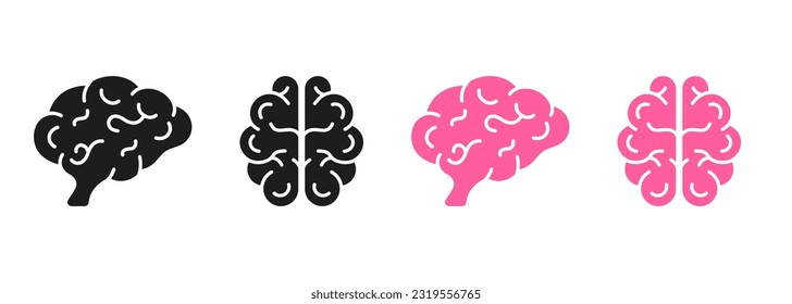 Brainstorm Symbol Collection on White Background. Human Brain Line and Silhouette Color Icon Set. Memory, Mind, Intelligence, Psychology, Neurology, Knowledge Pictogram. Isolated Vector Illustration.