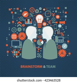 Brainstorm and team concept design on dark background,vector