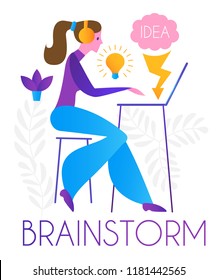 Brainstorm. Team Working. Creating Idea. Online Working Woman. Vector illustration