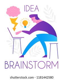 Brainstorm. Team Working. Creating Idea. Online Working Man. Vector illustration