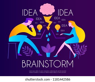 Brainstorm. Team Working. Creating Idea. Man and Woman. Vector illustration