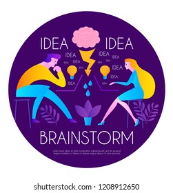Brainstorm. Team Working. Creating Idea. Man and Woman. Vector illustration