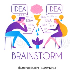 Brainstorm. Team Working. Creating Idea. Man and Woman. Vector illustration
