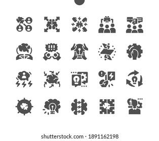 Brainstorm. Teamwork. Work together. Search for ideas. Working process. Business, creativity, fresh, mind, thinking, efficiency, imagination, solution. Vector Solid Icons. Simple Pictogram