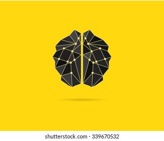 Brainstorm template, brain icon, idea poster template and elements. Vector concept isolated on Creative yellow background. Brochure design. Text paper.