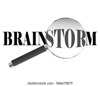 Brainstorm text viewed under magnifying glass illustration
