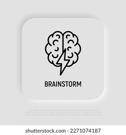 Brainstorm-Symbol für dünne Linie: Gehirn mit Blitz. Kreativität, Inspiration, Fantasie. Moderne Vektorgrafik.