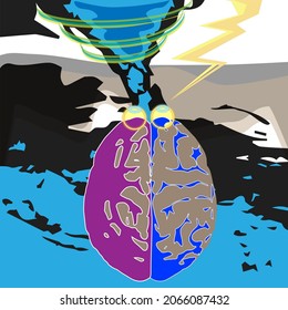Brainstorm vector art. Thunderstorm in the brain,