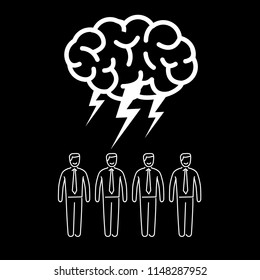 Brainstorm. Vector concept illustration of brainstorming and teamwork | flat design linear infographic icon white on black background
