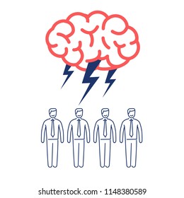 Brainstorm. Vector concept illustration of brainstorming and teamwork | flat design linear infographic icon red and blue on white background