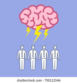 Brainstorm. Vector concept illustration of brainstorming and teamwork | flat design linear infographic icon on blue background